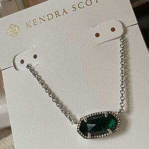 CYBER Monday Kendra Scott Silver Necklace with Green Pendant.New
